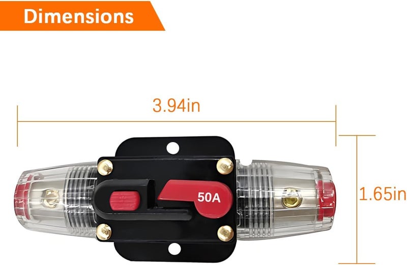 FALVFUN 50 Amp Car Circuit Breaker, 12V-24V Manual Reset Vehicle Inline Fuse Inverter, Waterproof Automotive Power System Protection Accessories, Universal for Trolling Motors ATV - Image 1